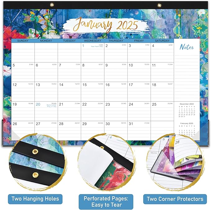 2025 Desk Calendar - 12 Months Large Desk Calendar 2025 from Jan. 2025 to Dec. 2025, 17"x 12", Large Desktop Calendar with Ruled Block, Corner Protector, Hanging Hole, Premium Paper