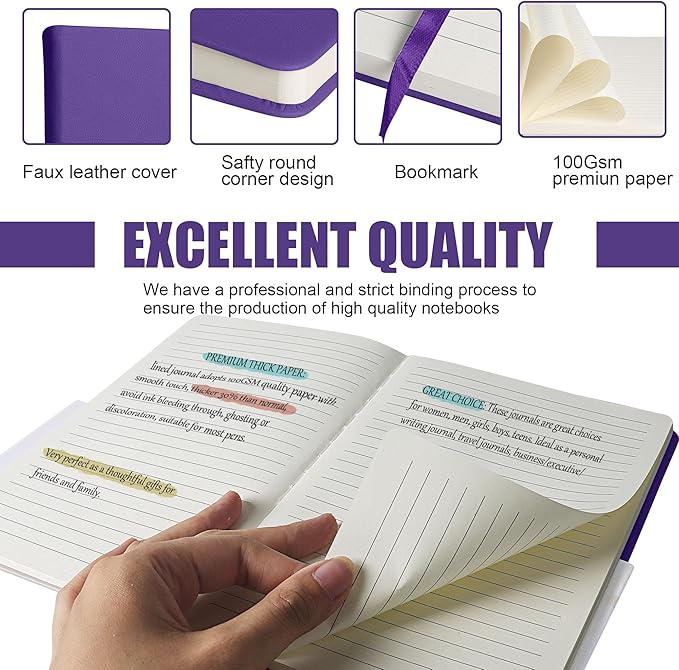 Lined Journal Notebook, 10Pack(Purple), 160 Pages, Medium 5.7 inches x 8 inches - 100 gsm Thick Paper, Hardcover