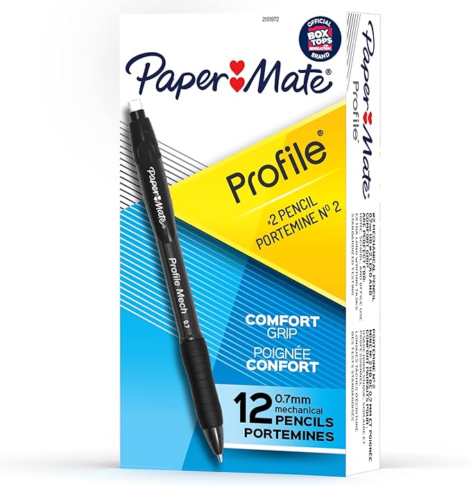 Paper Mate Profile Mech Mechanical Pencil 0.7mm, #2 Pencil Lead, Great for Office Supplies, Classroom Supplies, Drawing Pencils, Sketching Pencils, Black, 12 Count