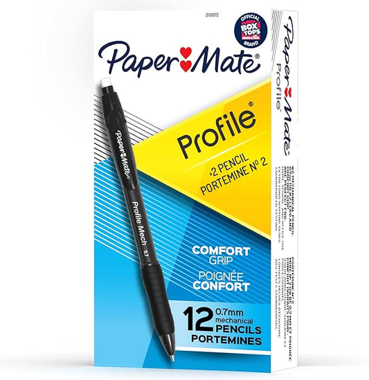 Paper Mate Profile Mech Mechanical Pencil 0.7mm, #2 Pencil Lead, Great for Office Supplies, Classroom Supplies, Drawing Pencils, Sketching Pencils, Black, 12 Count