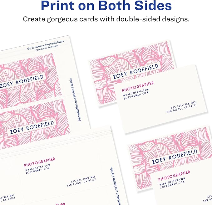 Avery Clean Edge Printable Business Cards with Sure Feed Technology, 2" x 3.5", White Linen Textured, 200 Blank Cards for Inkjet Printers (08873)