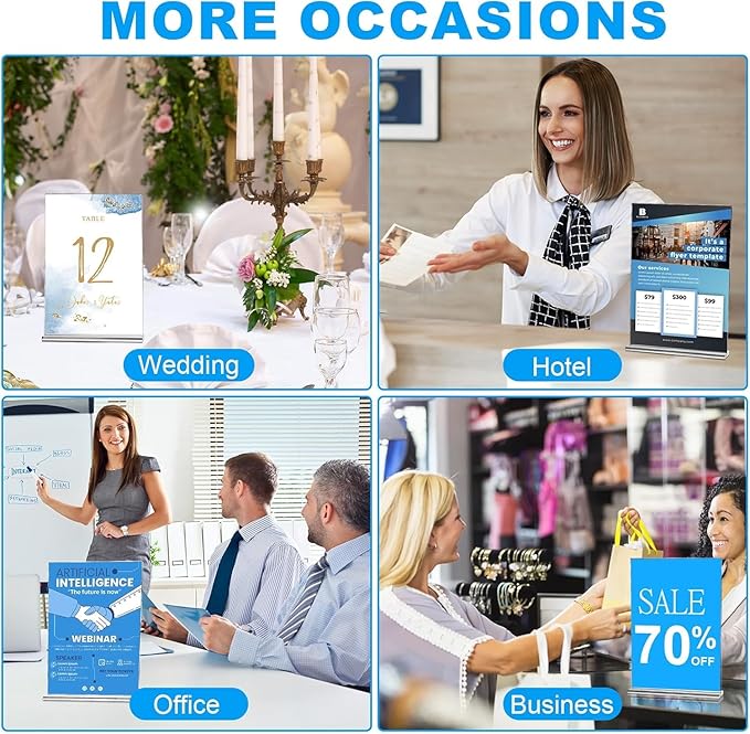 EHWINE 16 Pack Acrylic Sign Holder 5 x 7, Double-Sided Stand up Table Top Sign Holders, Clear Acrylic Picture Frame Menu Flyer Paper Holder Display Stand for Office Business Store Wedding Party