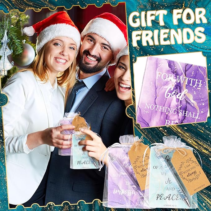 200 Pcs Bible Verse Sets Church Christian Gift Include 50 Scripture Notebooks 50 Bible Bamboo Pens 50 Thanks Tags 50 Organza Bags for Women Man Christian Party Gifts(Elegant Color,Marble)