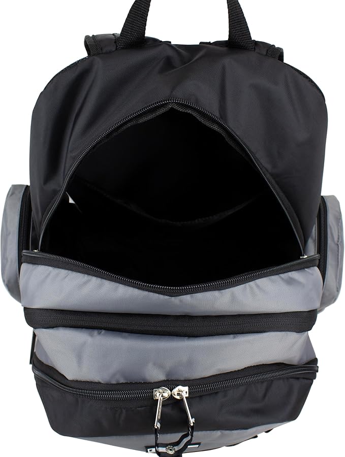 Eastsport Extra Large Backpack Expandable Oversized For Travel Hiking Work Camping Sports Outdoors With Drawstring Bag 18x13.5x9.5 Mochila De Viaje Ash Gray Black