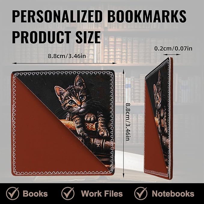 4 Pieces Leather Bookmarks, Cute Book Accessories for Reading Lovers, Page Markers for Women Men Kids Students Teachers Retirement Birthday Gift (Cute Cat)