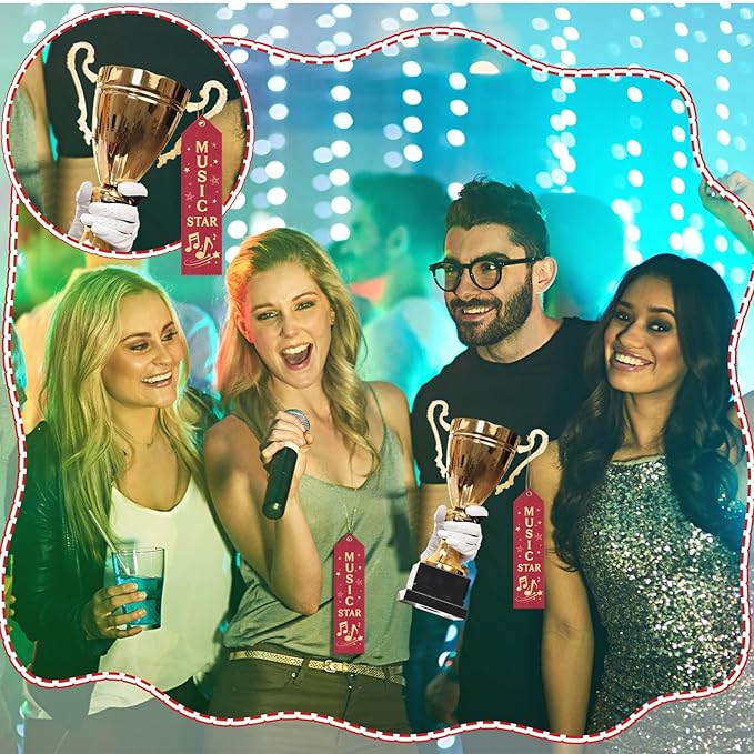 50 Pcs Music Star Ribbons 8 x 2 Inches Maroon Ribbons with Cards and Strings Music Prizes Bookmark Style Awards for Singing Competitions Class Activities Concerts