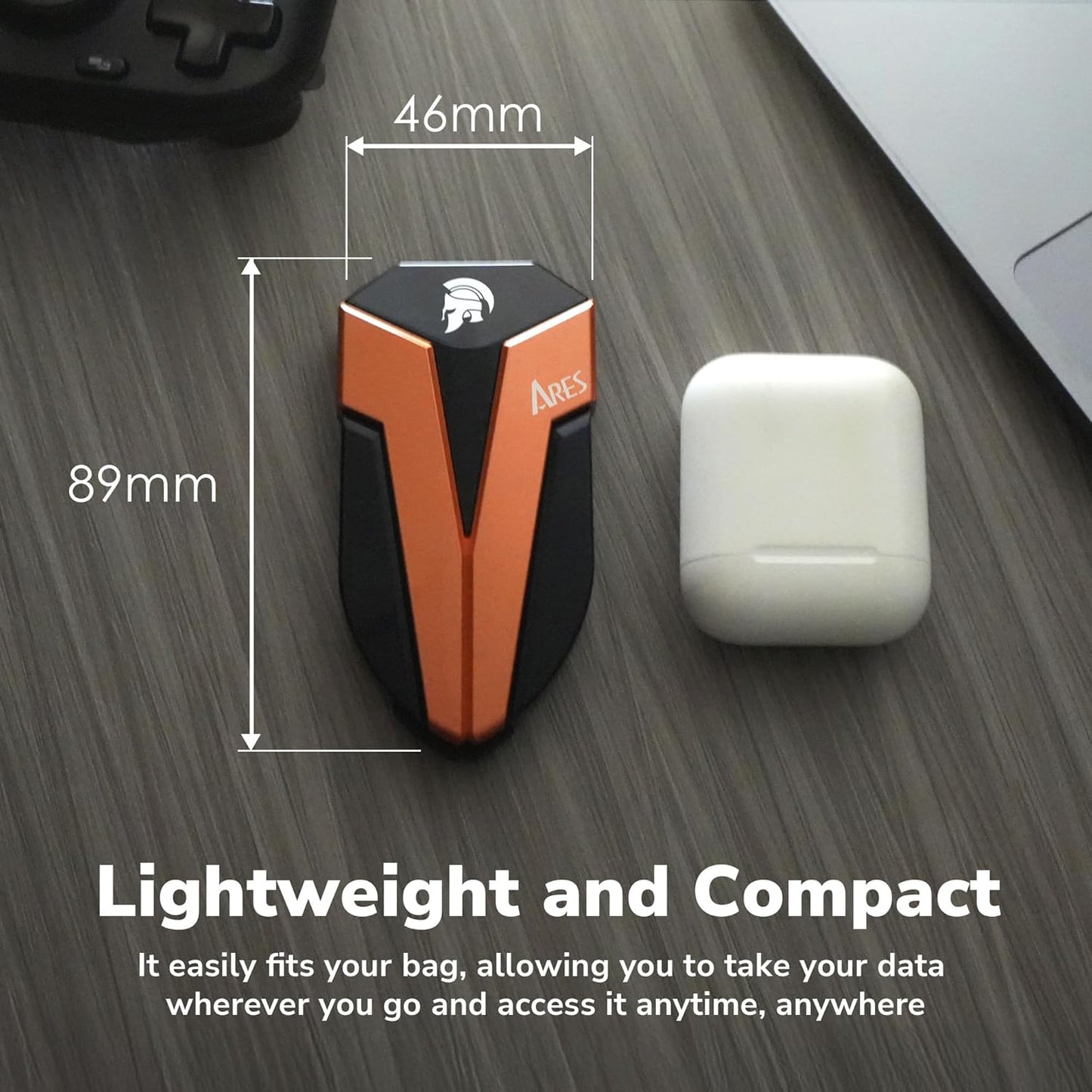 DATO 1TB External SSD, ARES Amber Shield Portable SSD w/LED, Up to 1600/1500 MB/s, OTG-Supported, Waterproof USB 3.2 Gen 2x2 Type C Rugged External Solid State Drive