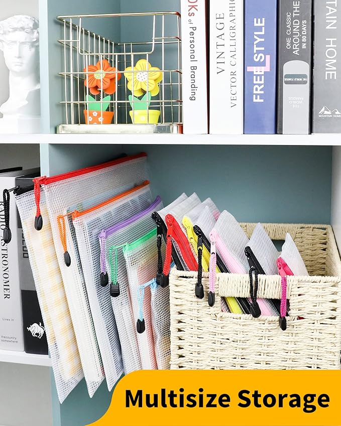 Smarpau B4 Mesh Zipper Pouch, 24 Pack 15" x 11" Zipper Pouches for Organizing, Multipurpose Waterproof Zipper Bags for Office Supplies, Black