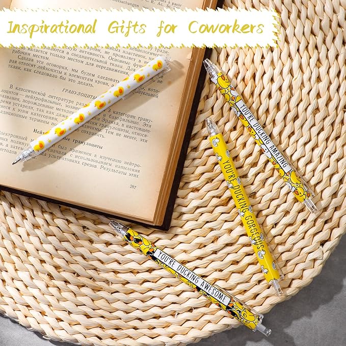 Jetec 60 Pcs Duck Pens Gifts Inspirational Cute Ballpoint Pens Bulk Motivational Employee Appreciation Gifts Black Ink for Duck Lovers Thank You Coworkers