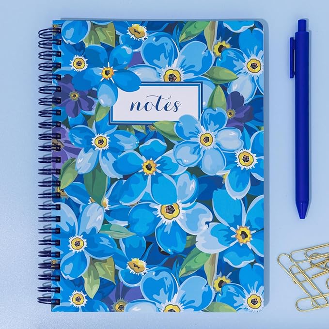 Steel Mill & Co Cute Mini Spiral Notebook, 8.25" x 6.25" Journal with Durable Hardcover and 160 Lined Pages (Forget Me Not)