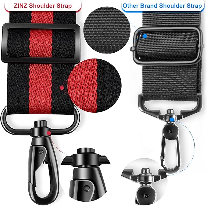 ZINZ 75" Shoulder Strap with Fixed Pad and Dual Balanced Buckles，Black-Red-Black Stripe