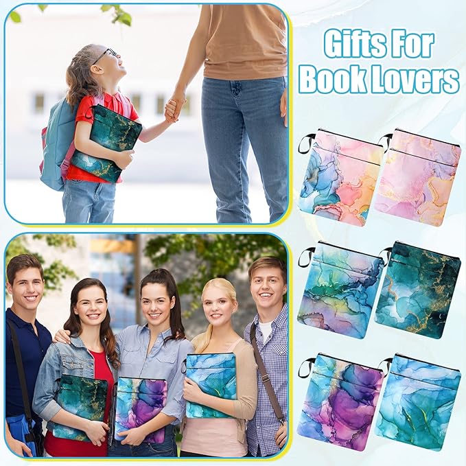 6 Pcs Book Sleeve with Zipper Book Covers for Paperbacks, Protector Hardcover Marble Printed Pouch Bags for Lovers Teacher Student Gifts, Medium 11 x 8.7 Inch (Quicksand with Glitter)
