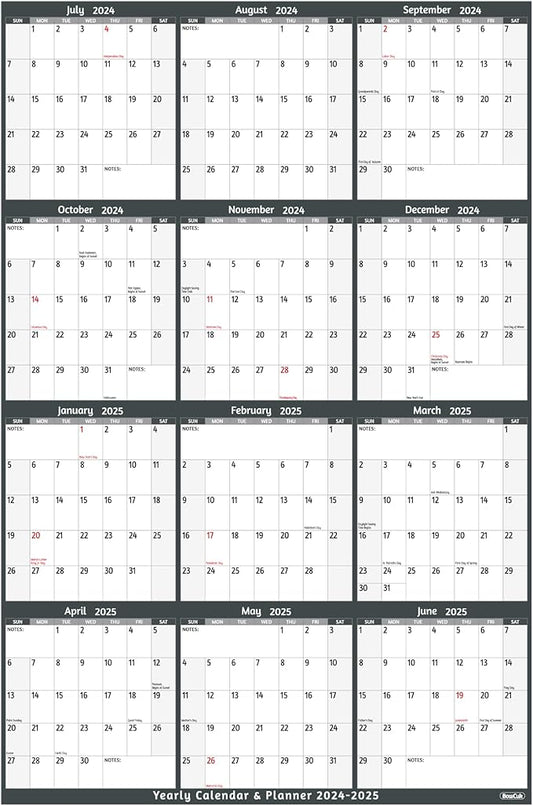 Yearly Wall Calendar 2024-2025 - Large Yearly Calendar Vetical, Jul 2024 - Jun 2025, 25.2" x 38.2" (Open), 2024-2025 Calendar, Large Wall Calendar, Full Year Paper Calendar with Notes, Thicker Paper