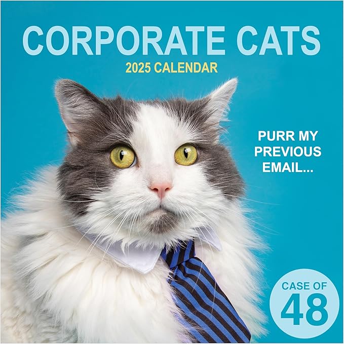 TF PUBLISHING 2025 Corporate Cats Wall Calendar Case of 48 - Large Grids for Appointments and Scheduling - Vertical Monthly Wall Calendar - Home and Office Organization - Premium Gloss Paper - 12"x12”