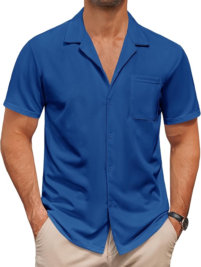 COOFANDY Men's Casual Cuban Guayabera Shirt Short Sleeve Button Down Shirts Summer Beach Shirts Vocation Vintage Shirts