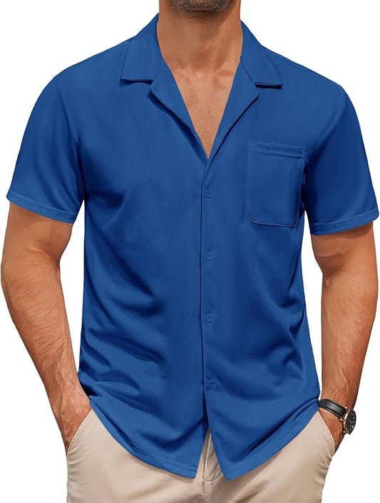 COOFANDY Men's Casual Cuban Guayabera Shirt Short Sleeve Button Down Shirts Summer Beach Shirts Vocation Vintage Shirts