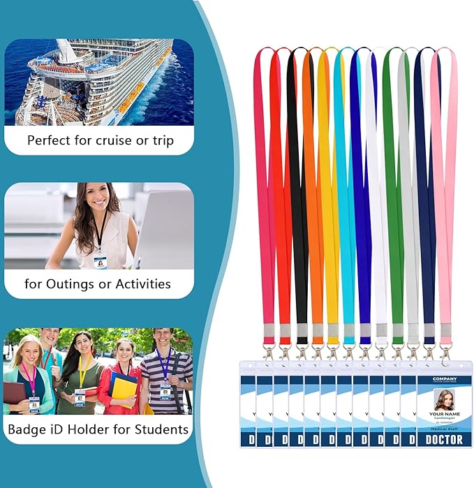 12PCS Cruise Lanyard for Ship Cards, Lanyards for Cruise Ship Cards,ID Badge Holder with Lanyard, ID Badge Holder for Royal Caribbean, Carnival