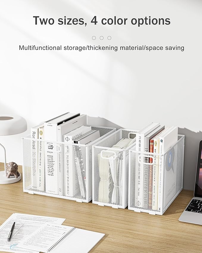 Oterri Hanging File Organizer, Metal File Organizer, Portable Desktop File Organizer for Letter Size Folder, Mesh Hanging File Crate for Office,Folders Not Included(Pure White,2 Pack)