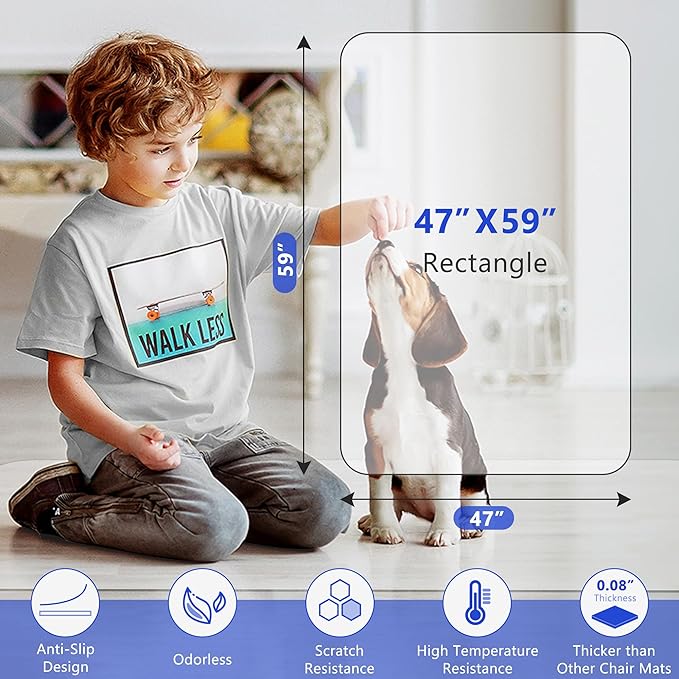 BesWin Office Chair Mat for Hardwood Floor, 59"×47" Large Desk Chair Mat for Rolling Chairs, 2mm Heavy Duty Floor Protector Mat for Home Office, Easy Glide, Flat Without Curling