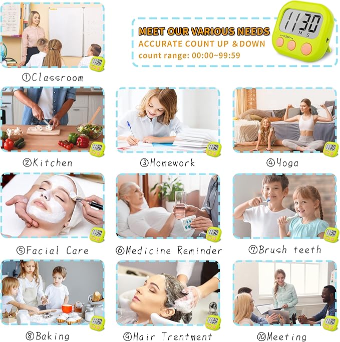 Classroom Timers for Teachers Kids Large Magnetic Digital Timer 12 Pack-Blue Green