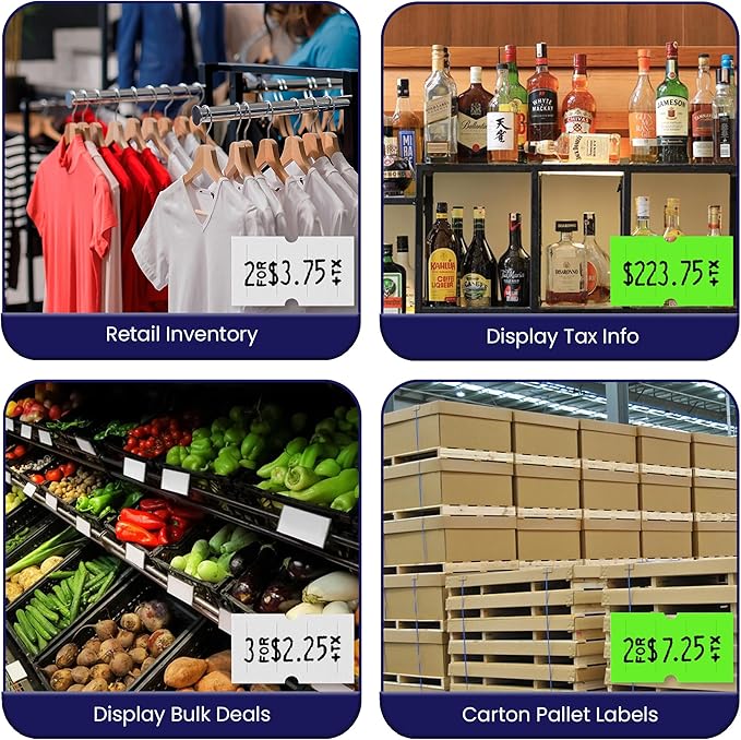 Perco Lite 1 Line Price Gun with Labels Kit - Includes 3 White Rolls, 3 Fluorescent Green Rolls, 2 Ink Rollers, 1 Ink roll and Labels Pre-Loaded