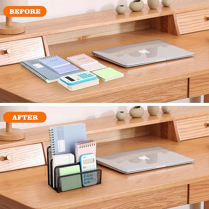 2 Pieces Desk Mail Organizer, Metal Mesh Small File Holders Letter Organizer, Bill/Document/Filing/Folders/Paper Organizer for Desktop (BLACK-2PCS)