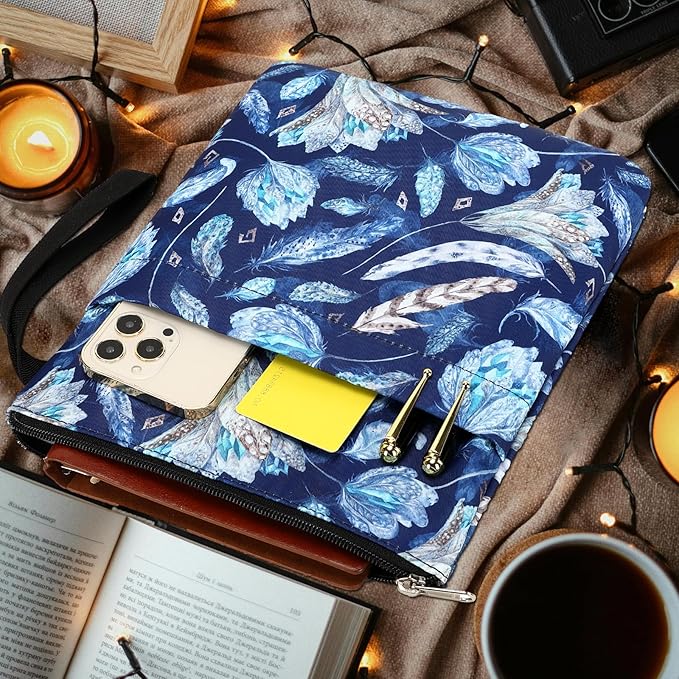 DSIUE Book Sleeve Book Lover Gifts Book Protector with Zipper, Book Covers for Paperbacks, Book Pouch with Pockets, Book Accessories,11.4 X 9 Inch