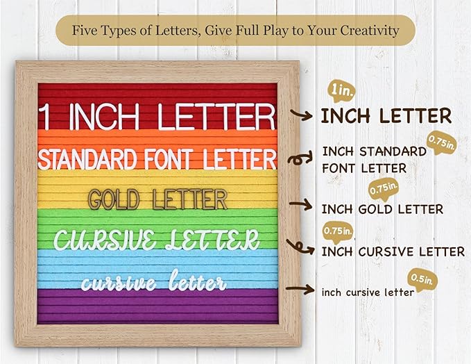 Changeable Felt Letter Board with Letters, Pre Cut & Sorted 725 Letters, Rainbow Decor, 10x10 Inch Message Board, Classroom Decor Farmhouse Wall Decor Sign Board, Pride Decorations for Office