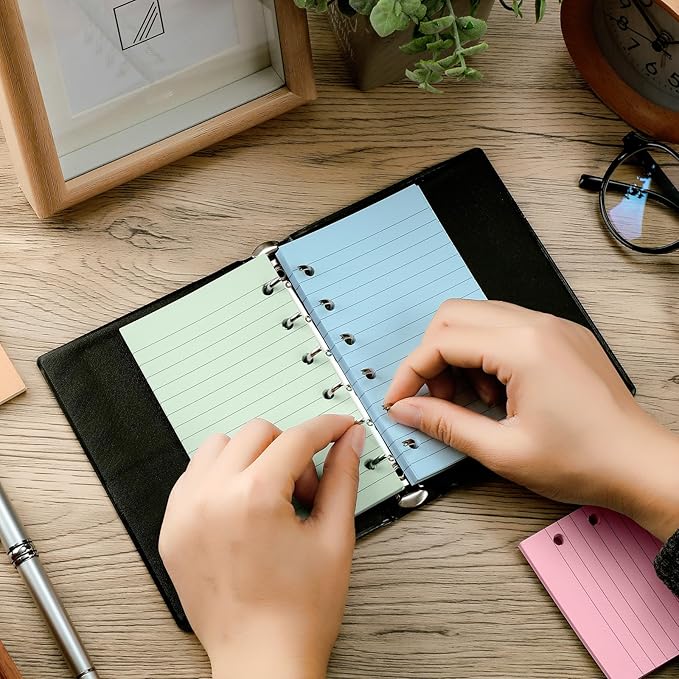 Ireer 200 Sheets Blank Lined Paper Refill for 3 x 5 Binders 6 Ring Memo Refill Paper Mini Ruled Filler Paper Books Planner Inserts Blank Lined Paper for Binder (Pink Blue Yellow Green)