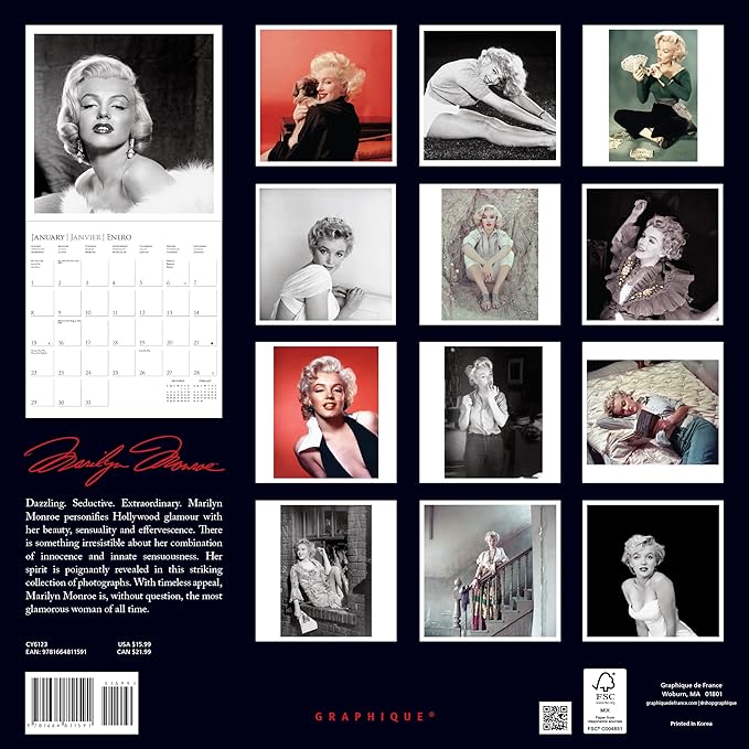 Graphique 2023 Marilyn Monroe Wall Calendar | 12” x 12” | Thick Paper | Home & Office Organizer | Large Monthly Grid | 3 Languages & Marked Holidays | 4 Month Preview Page for 2024…