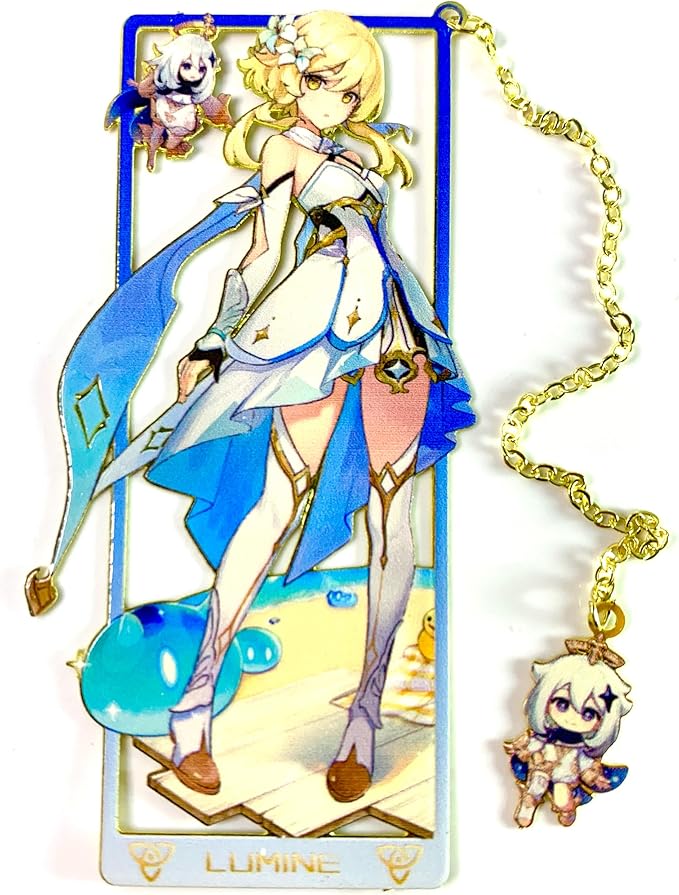 Genshin Impact Lumine Metal Bookmark - Anime Figure Merch with 3D Display Box - Birthday Gifts for Fans Friends Gamer Book Lovers - Zllada