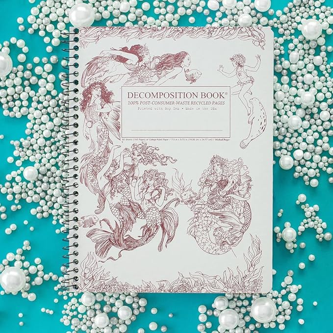 Decomposition Mermaids College Ruled Spiral Notebook - 9.75 x 7.5 Journal with 160 Lined Pages - 100% Recycled Paper - Cute Notebooks for School Supplies, Home & Office - Made in USA