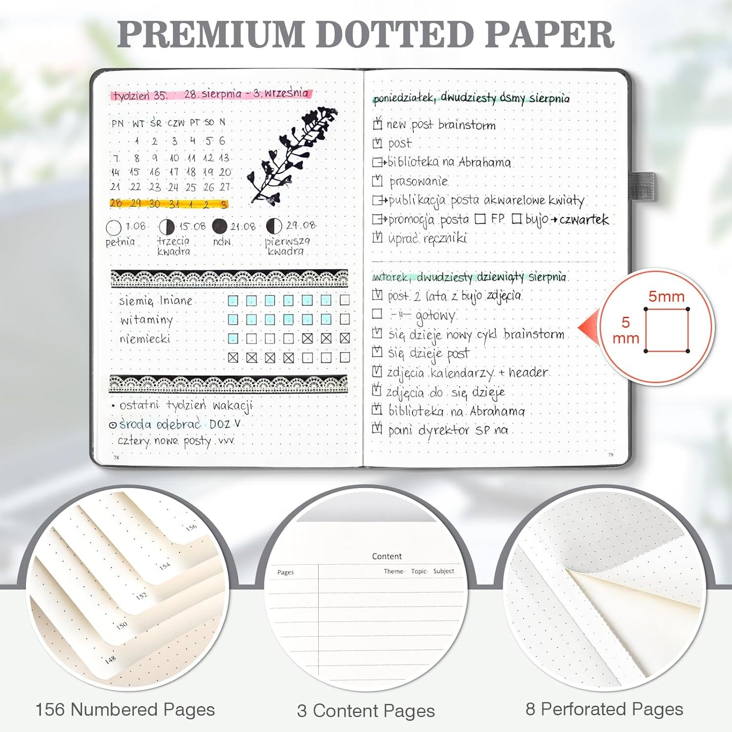 OMEYA Dotted Journal Notebook 3 Pack, A5 Hardcover Notebook with 120gsm Thick Dotted Paper, Leather Journals for Women, Men, Dot Grid Notebook Journal for Writing, Notebooks for Work, 5.75" × 8.38"