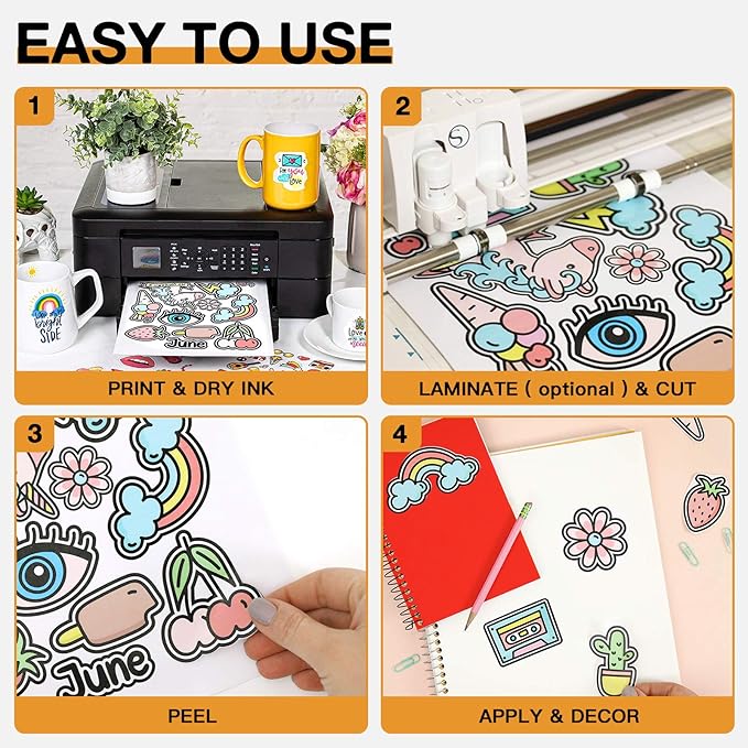 HTVRONT Printable Vinyl for Inkjet Printer & Laser Printer - 40 Pcs Matte White Inkjet Printable Vinyl Sticker Paper, 8.5"x11"(140 g)