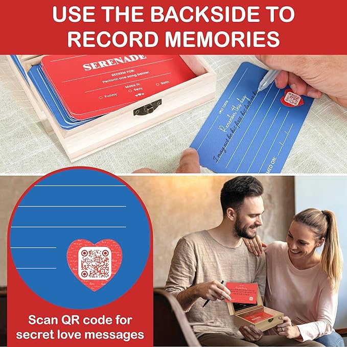 52 Love Coupons for Him - Couples Coupon Book for Boyfriend Husband, Blank Coupon Cards Valentine’s Day Gifts for Girlfriend, Romantic Love Vouchers Cards Box Anniversary Keepsake Gift