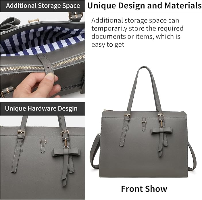 Keyli 4pc Sets Laptop Bag for Women Large Leather Laptop Briefcase with USB Charging Port Computer Shoulder tote Bags Purse