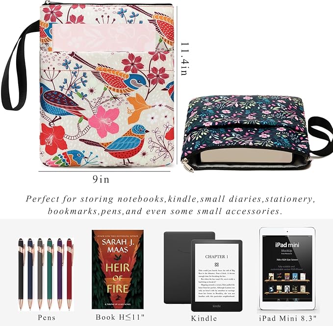 DSIUE Book Sleeve Book Lover Gifts Book Protector with Zipper, Book Covers for Paperbacks, Book Pouch with Pockets, Book Accessories,11.4 X 9 Inch