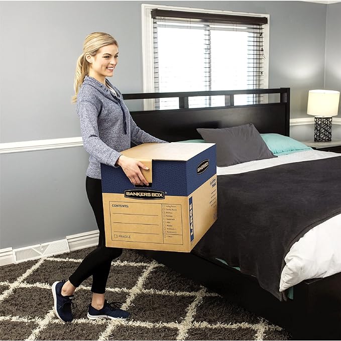 Bankers Box Large Prime Moving Box 6 Pack, Reinforced Handles, Tape-Free Assembly, Attached Lid, 18-in x 18-in x 24-in (0062904)