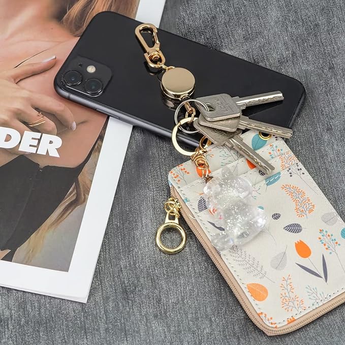 2 Pack Glittery Silver Retractable Badge Reel Keychain, Heavy Duty Retractable Badge Holder for ID Card and Keys