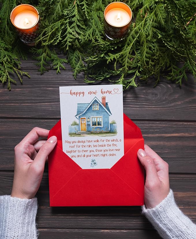 New Home Card, Housewarming Card, Congratulations Home Card - Folded 5"x7" Sing Card with Red Envelope - House Warming Gifts New Home Owner, Neighbor, Friend, Women, Men