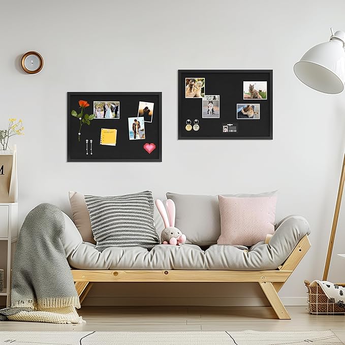 Cork Board with Linen Black 2Pack,Bulletin Board 23"x17", Corkboards for Office Home School Message Board or Vision Board Decoration.