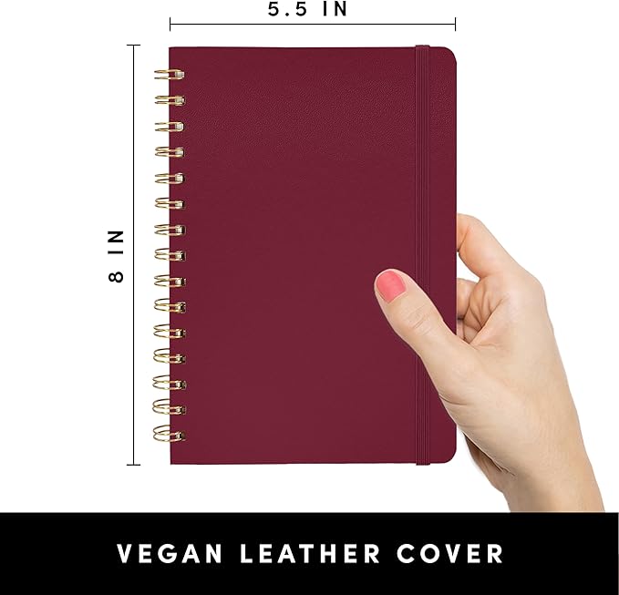 PAPERAGE Lined Spiral Journal Notebook, (Burgundy, Navy, Olive Green), 3 Pack, 160 Pages, Medium 5.5 inches x 8 inches - 100 GSM Thick Paper, Hardcover, Double-Wire Spiral Journal & Notebook