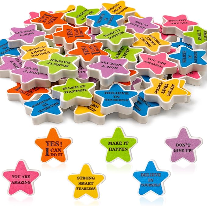 Star Mini Erasers Bulk - Colorful Motivational Star 3D Desk Pet Inspirational Mini Pencil Rubber Eraser Bulk Cute Star-Shaped Novelty Miniture Gift School Reward Party Favor Pack Game Prizes