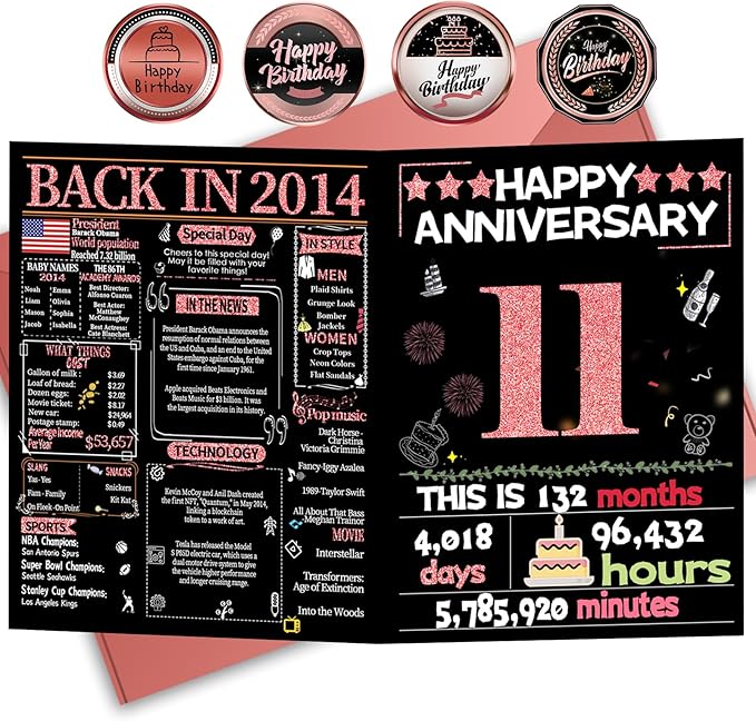 Joycard 11th Anniversary Card for Women, Wedding Card for Wife, Sweet Marriage Decorations Gifts for Couple, Perfect for Her on Anniversary Day, Back in 2014