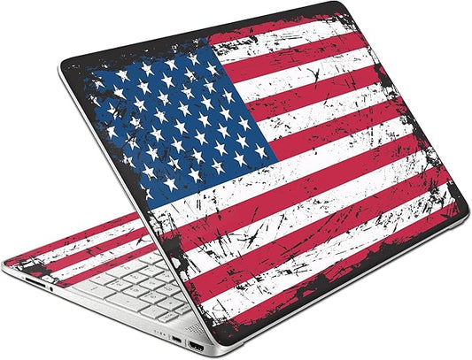 HK Studio Laptop Skin Decal Specific Fit for HP 15.6" with No Cutting Required, No Bubble, Waterproof, Scratch Resistant, American Flag Design - Including Wide Screen and Full Wrist Pad Skin