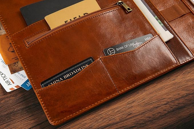 Personalized Leather Portfolio for Men, Engraved Leather Clipboard Portfolio Binder, Custom Leather Resume Padfolio for Women, Christmas Gift for His/Her (Clipboard, Shiny Brown-Custom)