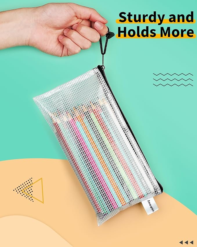 Smarpau Pencil Pouch 24PCS, 9.3" x 4.7" Mesh Zipper Pouches for Organizing, Bill Size Waterproof Zipper Pencil Bags for Travel, Office, Home Storage, Black