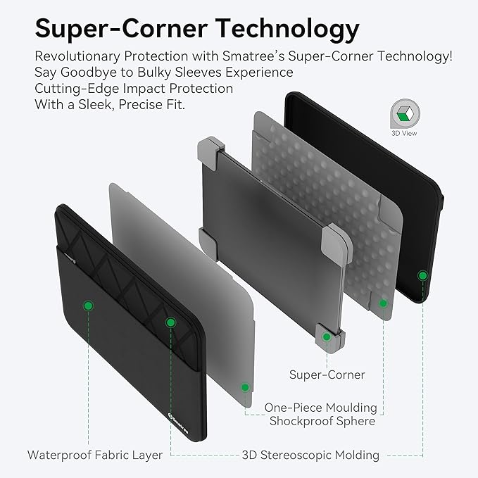 Smatree 13 inch Anti-Shock Laptop Sleeve Waterproof Protective Slim Cover Tailored for ASUS Zenbook Flip 13 OLED UX363/Zenbook S 13 OLED UX5304, ROG Flow X13 2023, 13 inch Laptop Bag, Black (E411)