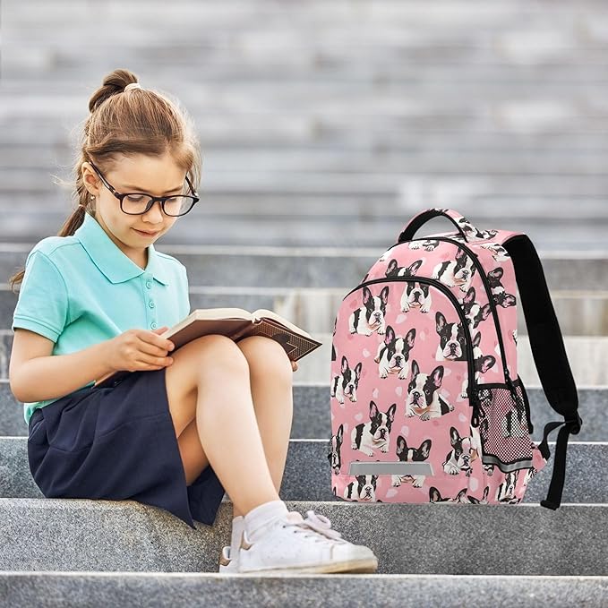 MNSRUU Laptop Backpack with Chest Strap, Bulldog School Backpack, Travel Hiking Backpack for Boys Girls Teen Adult, Rucksack, Knapsack