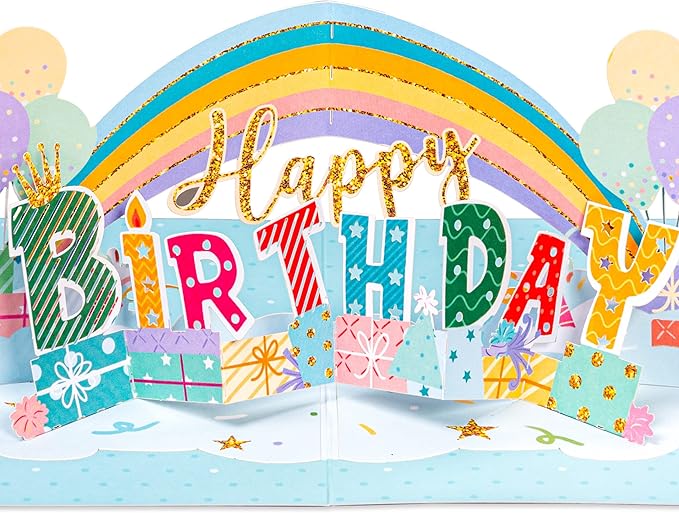 Paper Love 3D Pop Up Birthday Card, Happy Birthday Rainbow, For Adults or Kids - 5" x 7" Cover - Includes Envelope and Note Tag